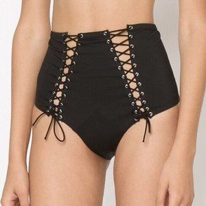 Fleur du Mal Black Lace up High Waist Bikini Bottom Size 3 / Medium